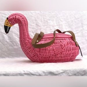 Wicker flamingo purse or picnic basket NWT